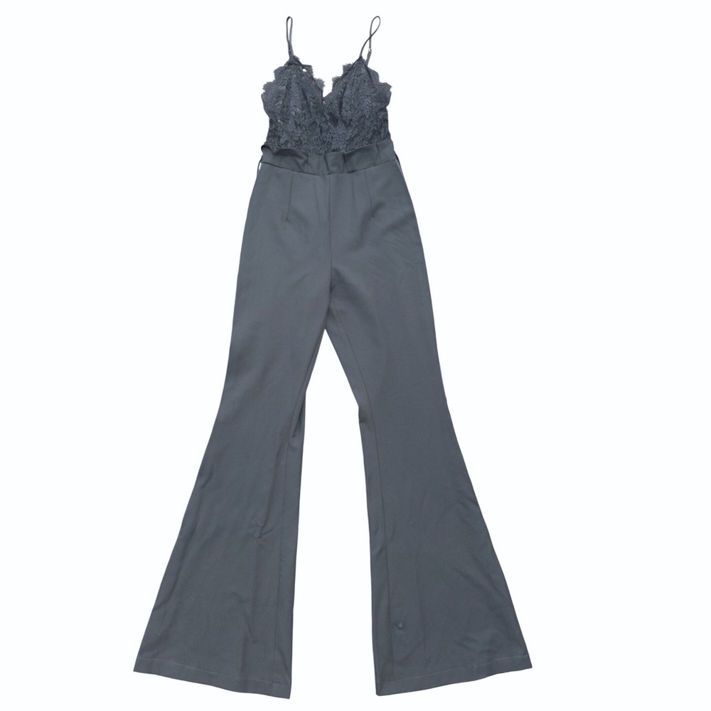 Fashion Nova Jumpsuit Women S Black Lace Paperbag Waist Wide Leg Side Stripe